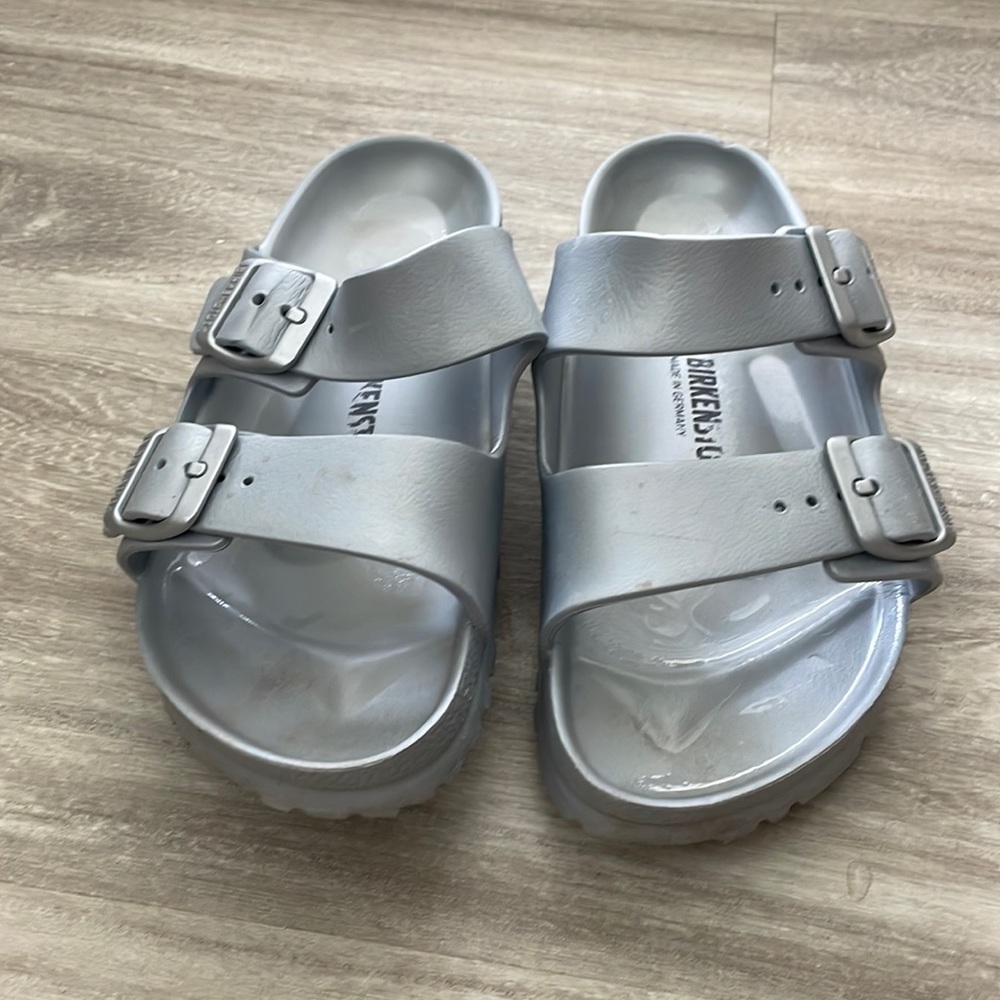 Silver Rubber Birkenstocks size 6